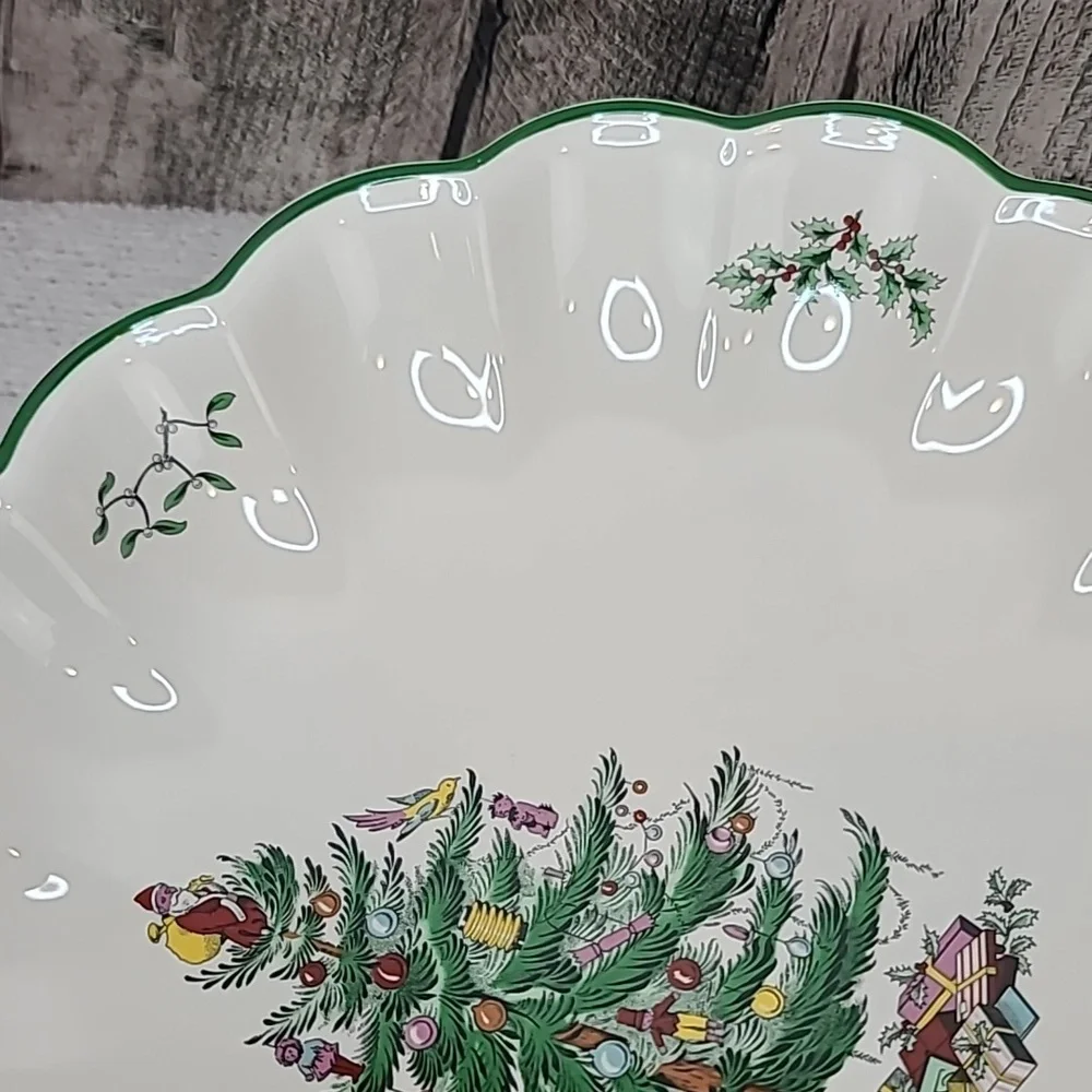 Spode Christmas Tree Mint Vintage Collectible Large Scallop/Fluted Oval Platter